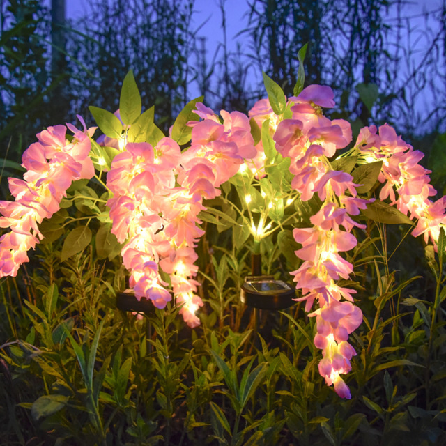 Milalit Solar Wisteria Flower Light with 4 Heads 2 Lighting Modes Outdoor Warm Light Floral Stake Lamp for Garden Lawn Yard Park Festive Decoration 2 Pack