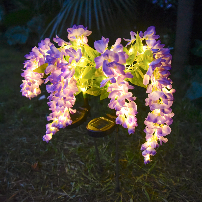 Milalit Solar Wisteria Flower Light with 4 Heads 2 Lighting Modes Outdoor Warm Light Floral Stake Lamp for Garden Lawn Yard Park Festive Decoration 2 Pack