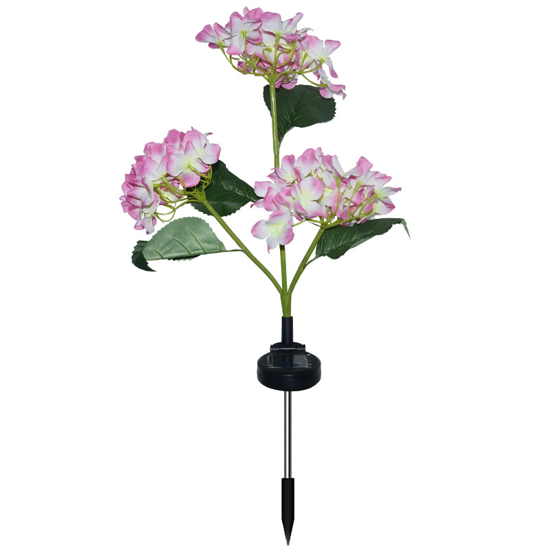 Milalit Solar Hydrangea Flower Light with 3 Heads Fabric Artificial Flowers LED Decorative Lamp for Festival Theme Park Lawn Garden