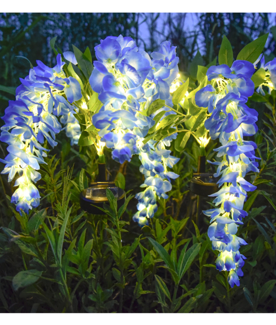 Milalit Solar Wisteria Flower Light with 4 Heads 2 Lighting Modes Outdoor Warm Light Floral Stake Lamp for Garden Lawn Yard Park Festive Decoration 2 Pack