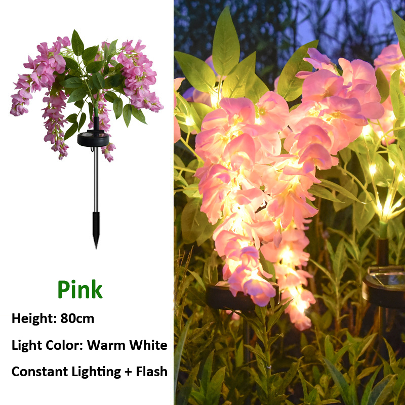 Milalit Solar Wisteria Flower Light with 4 Heads 2 Lighting Modes Outdoor Warm Light Floral Stake Lamp for Garden Lawn Yard Park Festive Decoration 2 Pack