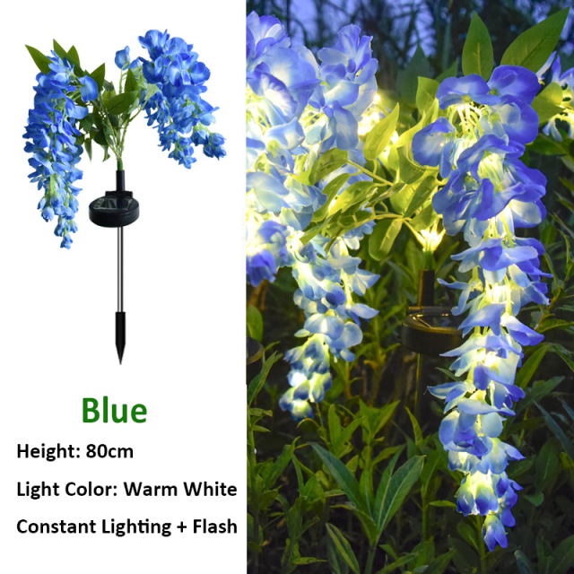 Milalit Solar Wisteria Flower Light with 4 Heads 2 Lighting Modes Outdoor Warm Light Floral Stake Lamp for Garden Lawn Yard Park Festive Decoration 2 Pack