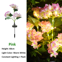 Milalit Solar Hydrangea Flower Light with 3 Heads Fabric Artificial Flowers LED Decorative Lamp for Festival Theme Park Lawn Garden