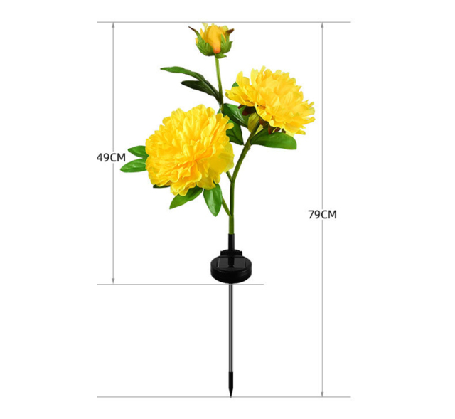 Milalit Solar Peony Flower Light with 3 Heads Constant Lighting Modes Outdoor Waterproof Garden Stake Lamp Red Pink Yellow White Purple