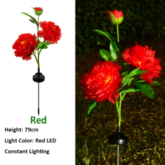 Milalit Solar Peony Flower Light with 3 Heads Constant Lighting Modes Outdoor Waterproof Garden Stake Lamp Red Pink Yellow White Purple