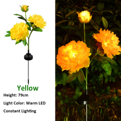 Milalit Solar Peony Flower Light with 3 Heads Constant Lighting Modes Outdoor Waterproof Garden Stake Lamp Red Pink Yellow White Purple