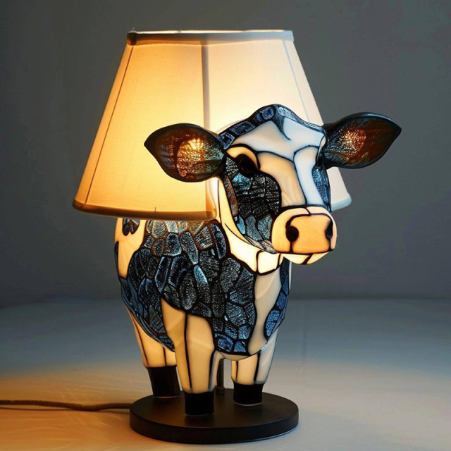Milalit Cute 3D Animal LED Table Lamp with USB Charge Port Resin Lovely Cow Shape Night Light Nurse Bedroom Lamps for Kids Children Birthday Gift Living Room Bedside Dormitory