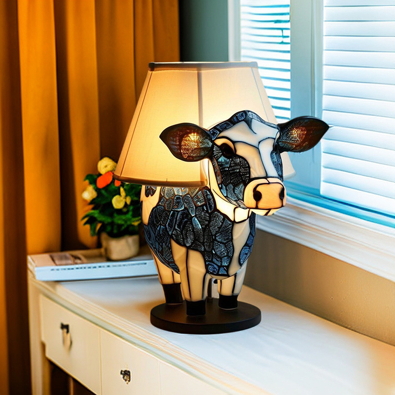 Milalit Cute 3D Animal LED Table Lamp with USB Charge Port Resin Lovely Cow Shape Night Light Nurse Bedroom Lamps for Kids Children Birthday Gift Living Room Bedside Dormitory