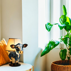 Milalit Cute 3D Animal LED Table Lamp with USB Charge Port Resin Lovely Cow Shape Night Light Nurse Bedroom Lamps for Kids Children Birthday Gift Living Room Bedside Dormitory