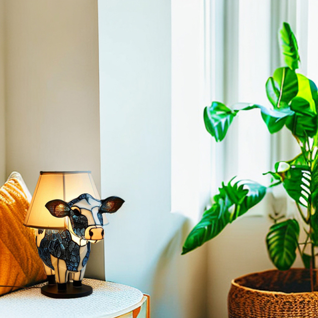 Milalit Cute 3D Animal LED Table Lamp with USB Charge Port Resin Lovely Cow Shape Night Light Nurse Bedroom Lamps for Kids Children Birthday Gift Living Room Bedside Dormitory