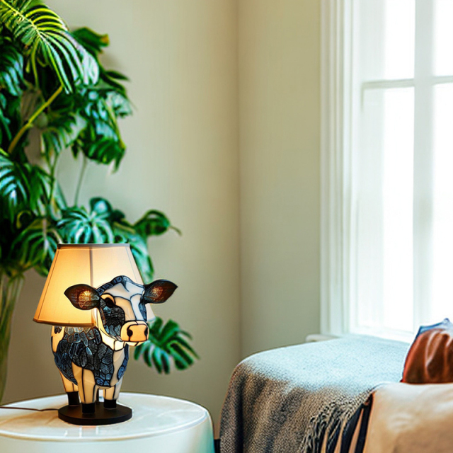 Milalit Cute 3D Animal LED Table Lamp with USB Charge Port Resin Lovely Cow Shape Night Light Nurse Bedroom Lamps for Kids Children Birthday Gift Living Room Bedside Dormitory