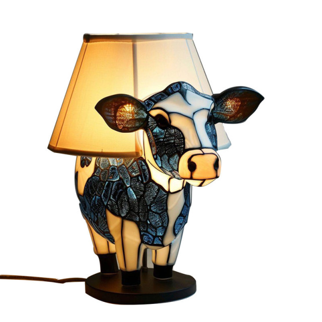 Milalit Cute 3D Animal LED Table Lamp with USB Charge Port Resin Lovely Cow Shape Night Light Nurse Bedroom Lamps for Kids Children Birthday Gift Living Room Bedside Dormitory