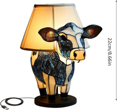 Milalit Cute 3D Animal LED Table Lamp with USB Charge Port Resin Lovely Cow Shape Night Light Nurse Bedroom Lamps for Kids Children Birthday Gift Living Room Bedside Dormitory