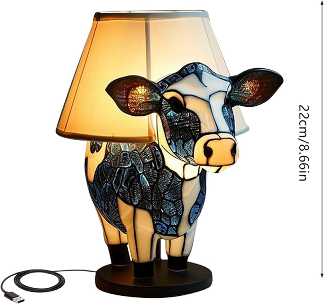 Milalit Cute 3D Animal LED Table Lamp with USB Charge Port Resin Lovely Cow Shape Night Light Nurse Bedroom Lamps for Kids Children Birthday Gift Living Room Bedside Dormitory