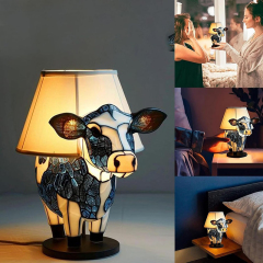 Milalit Cute 3D Animal LED Table Lamp with USB Charge Port Resin Lovely Cow Shape Night Light Nurse Bedroom Lamps for Kids Children Birthday Gift Living Room Bedside Dormitory