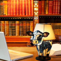 Milalit Cute 3D Animal LED Table Lamp with USB Charge Port Resin Lovely Cow Shape Night Light Nurse Bedroom Lamps for Kids Children Birthday Gift Living Room Bedside Dormitory