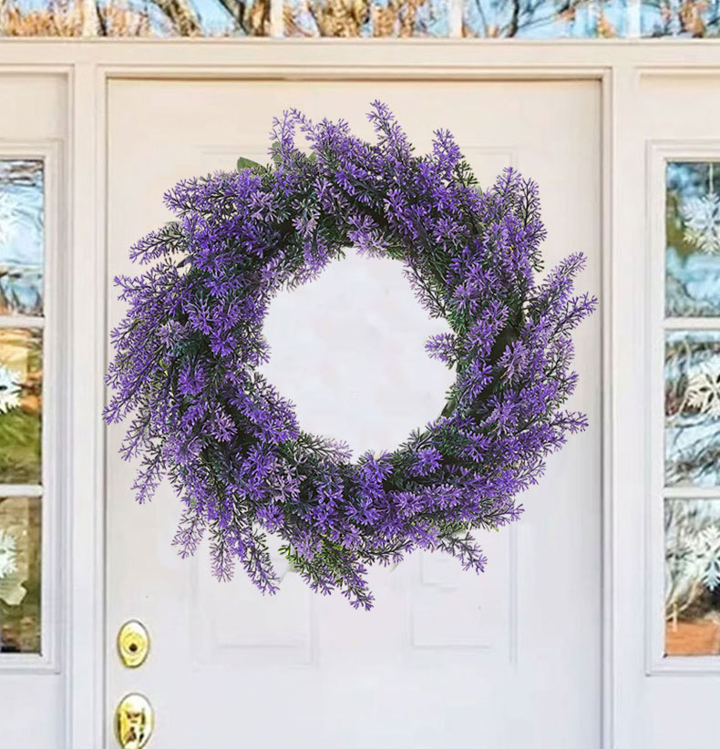 Milalit 37cm 14.5 inch Diameter Artificial Simulation Purple Lavender Flower Wreath for Romantic Wedding Proposal Date Party Ceremony Wall Mounted Wreath Garland for Farmhouse Indoor Outdoor Home Art Office Front Gate Fence Door Decoration