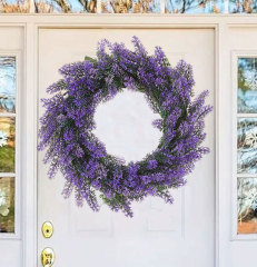 Milalit 37cm 14.5 inch Diameter Artificial Simulation Purple Lavender Flower Wreath for Romantic Wedding Proposal Date Party Ceremony Wall Mounted Wreath Garland for Farmhouse Indoor Outdoor Home Art Office Front Gate Fence Door Decoration