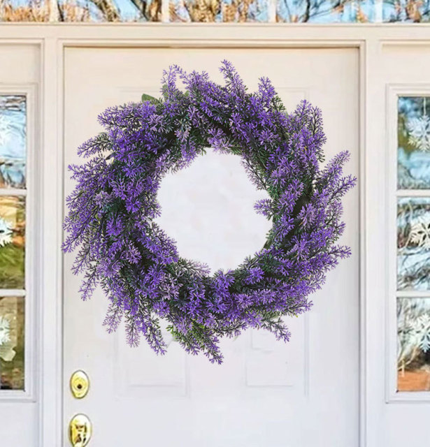 Milalit 37cm 14.5 inch Diameter Artificial Simulation Purple Lavender Flower Wreath for Romantic Wedding Proposal Date Party Ceremony Wall Mounted Wreath Garland for Farmhouse Indoor Outdoor Home Art Office Front Gate Fence Door Decoration
