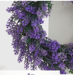 Milalit 37cm 14.5 inch Diameter Artificial Simulation Purple Lavender Flower Wreath for Romantic Wedding Proposal Date Party Ceremony Wall Mounted Wreath Garland for Farmhouse Indoor Outdoor Home Art Office Front Gate Fence Door Decoration