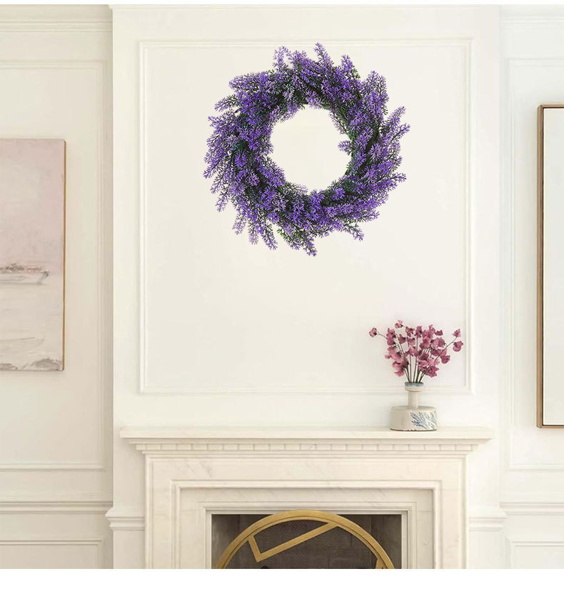 Milalit 37cm 14.5 inch Diameter Artificial Simulation Purple Lavender Flower Wreath for Romantic Wedding Proposal Date Party Ceremony Wall Mounted Wreath Garland for Farmhouse Indoor Outdoor Home Art Office Front Gate Fence Door Decoration