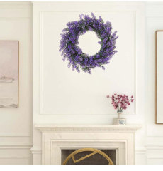 Milalit 37cm 14.5 inch Diameter Artificial Simulation Purple Lavender Flower Wreath for Romantic Wedding Proposal Date Party Ceremony Wall Mounted Wreath Garland for Farmhouse Indoor Outdoor Home Art Office Front Gate Fence Door Decoration