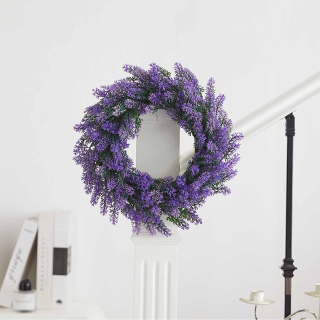 Milalit 37cm 14.5 inch Diameter Artificial Simulation Purple Lavender Flower Wreath for Romantic Wedding Proposal Date Party Ceremony Wall Mounted Wreath Garland for Farmhouse Indoor Outdoor Home Art Office Front Gate Fence Door Decoration