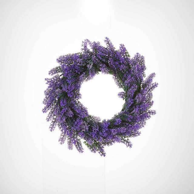 Milalit 37cm 14.5 inch Diameter Artificial Simulation Purple Lavender Flower Wreath for Romantic Wedding Proposal Date Party Ceremony Wall Mounted Wreath Garland for Farmhouse Indoor Outdoor Home Art Office Front Gate Fence Door Decoration
