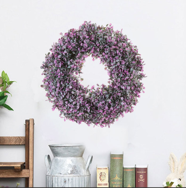 Milalit 36cm 14.1 Inch Purple Wisteria Blossom Artificial Flowers Spring Summer Wreath for All Season Front Door Villa Warehouse Decor 14'' Holly Wisteria Flower Artificial Floral Wreath Hanged Garland for Wedding Room Church Classroom Bedroom Window