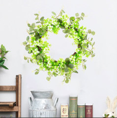 Milalit 51cm 20 inch Big Spring Summer Green Leaves Artificial Light Green Flowers Wreath with Tender Sprout for Halloween Theme Park Simulated Holly Floral Wreaths Garland for Christmas Fairy Tale Castle Front Door Stairs Fence Decoration