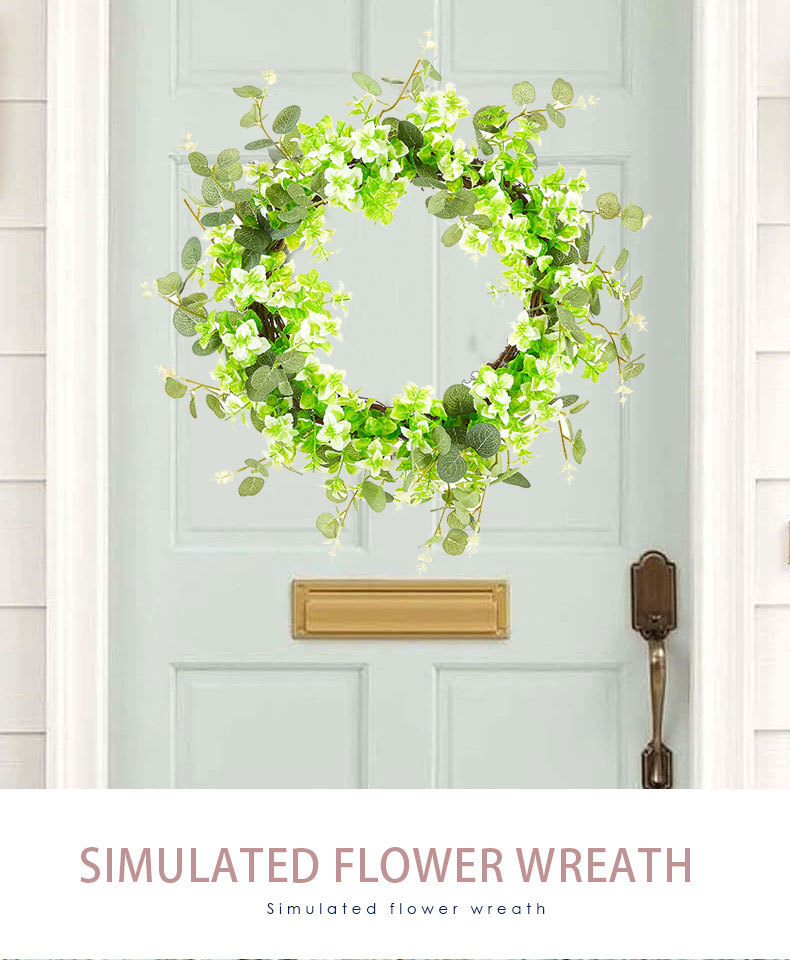 Milalit 51cm 20 inch Big Spring Summer Green Leaves Artificial Light Green Flowers Wreath with Tender Sprout for Halloween Theme Park Simulated Holly Floral Wreaths Garland for Christmas Fairy Tale Castle Front Door Stairs Fence Decoration