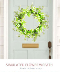 Milalit 51cm 20 inch Big Spring Summer Green Leaves Artificial Light Green Flowers Wreath with Tender Sprout for Halloween Theme Park Simulated Holly Floral Wreaths Garland for Christmas Fairy Tale Castle Front Door Stairs Fence Decoration