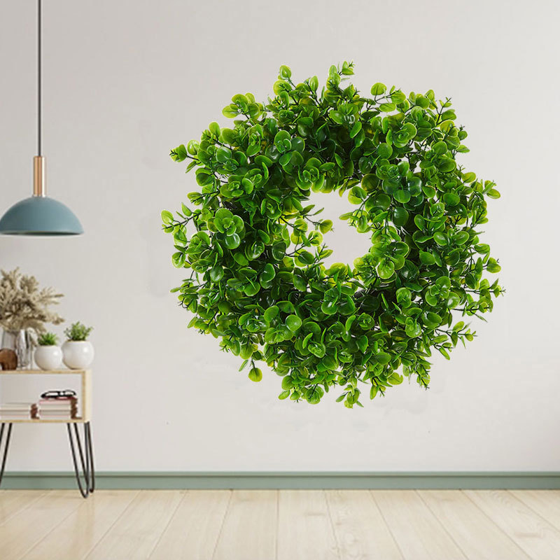Milalit 43cm 17inch Spring Money Tree Green Leaves Wreath Life-like Greenery Hanging Garland for Home Wedding Wall Window Decoration Front Door Wreaths Artificial Spring Summer All Season Fit Green Wreath for Christmas Halloween Farmhouse