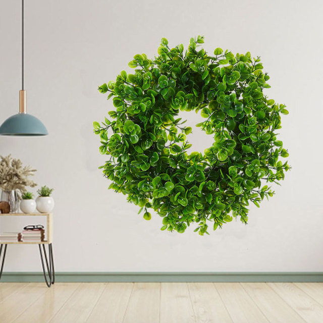 Milalit 43cm 17inch Spring Money Tree Green Leaves Wreath Life-like Greenery Hanging Garland for Home Wedding Wall Window Decoration Front Door Wreaths Artificial Spring Summer All Season Fit Green Wreath for Christmas Halloween Farmhouse