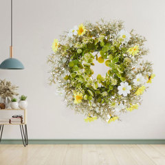 Milalit 30cm 11.8inch Small Daisy Yellow White Artificial Flowers Spring Flower with Eucalyptus Leaf Wreath for Living Room Wall Hanging 12'' Daisy Flower Wreath Eucalyptus Leaf Holly Hanging Garland for Wedding Room Church Birthday Bedroom Window Decor