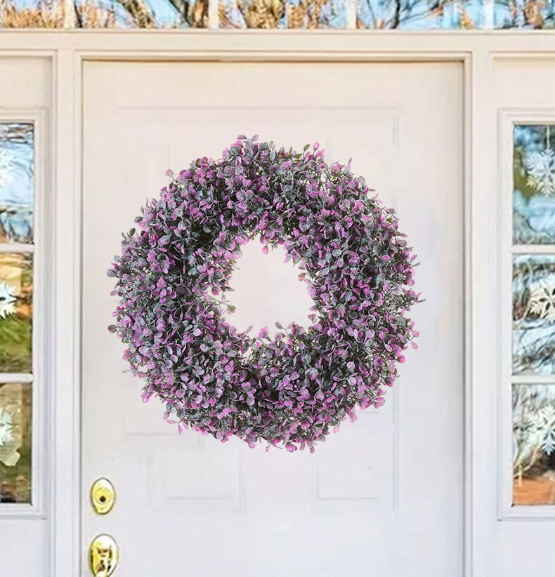 Milalit 36cm 14.1 Inch Purple Wisteria Blossom Artificial Flowers Spring Summer Wreath for All Season Front Door Villa Warehouse Decor 14'' Holly Wisteria Flower Artificial Floral Wreath Hanged Garland for Wedding Room Church Classroom Bedroom Window