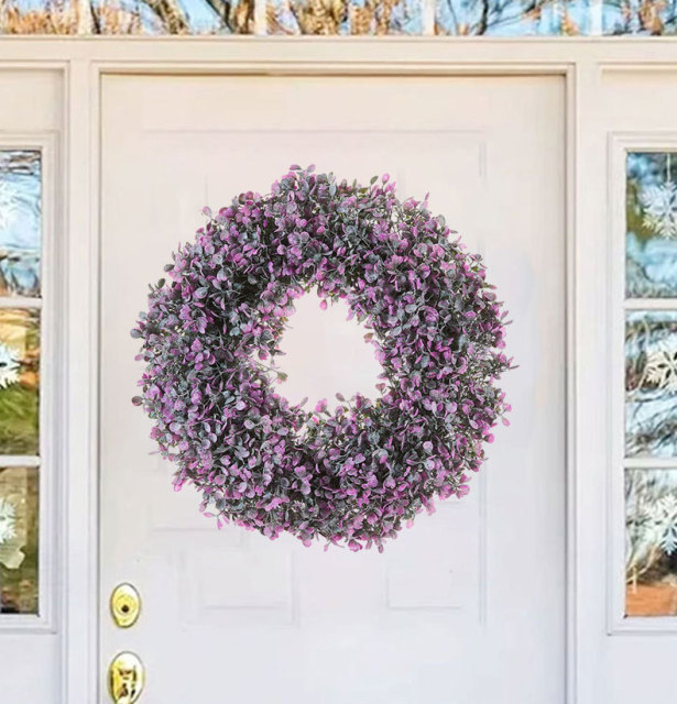 Milalit 36cm 14.1 Inch Purple Wisteria Blossom Artificial Flowers Spring Summer Wreath for All Season Front Door Villa Warehouse Decor 14'' Holly Wisteria Flower Artificial Floral Wreath Hanged Garland for Wedding Room Church Classroom Bedroom Window