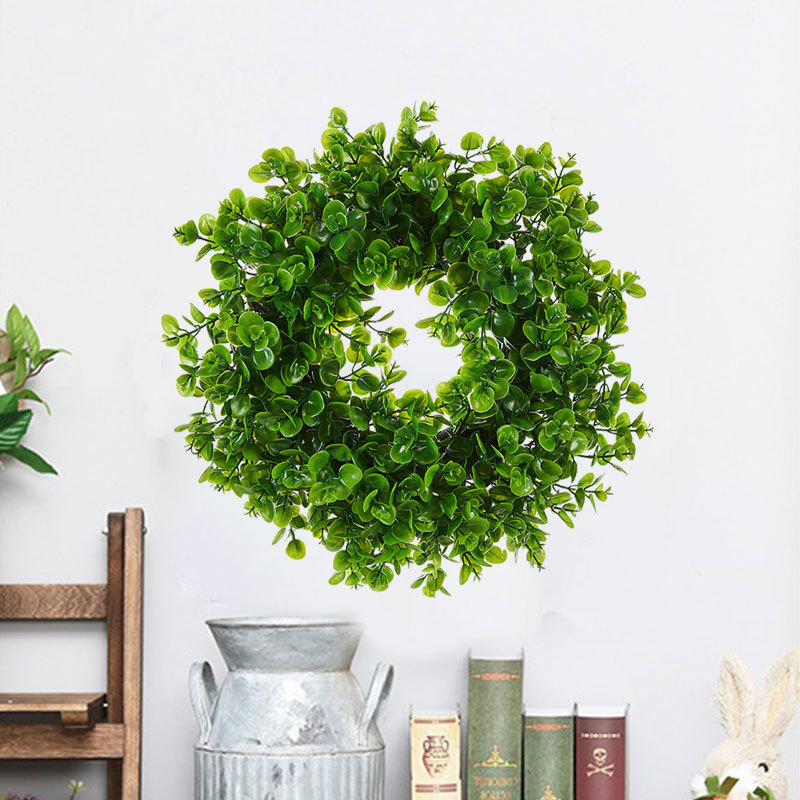 Milalit 43cm 17inch Spring Money Tree Green Leaves Wreath Life-like Greenery Hanging Garland for Home Wedding Wall Window Decoration Front Door Wreaths Artificial Spring Summer All Season Fit Green Wreath for Christmas Halloween Farmhouse