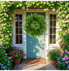 Milalit 43cm 17inch Spring Money Tree Green Leaves Wreath Life-like Greenery Hanging Garland for Home Wedding Wall Window Decoration Front Door Wreaths Artificial Spring Summer All Season Fit Green Wreath for Christmas Halloween Farmhouse