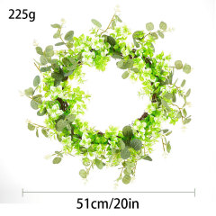 Milalit 51cm 20 inch Big Spring Summer Green Leaves Artificial Light Green Flowers Wreath with Tender Sprout for Halloween Theme Park Simulated Holly Floral Wreaths Garland for Christmas Fairy Tale Castle Front Door Stairs Fence Decoration