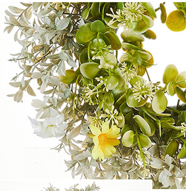 Milalit 30cm 11.8inch Small Daisy Yellow White Artificial Flowers Spring Flower with Eucalyptus Leaf Wreath for Living Room Wall Hanging 12'' Daisy Flower Wreath Eucalyptus Leaf Holly Hanging Garland for Wedding Room Church Birthday Bedroom Window Decor