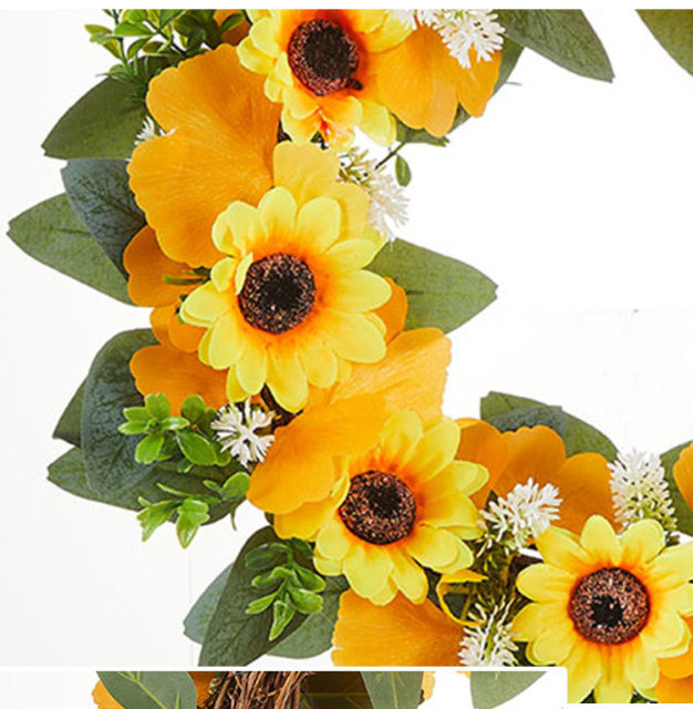 Milalit 41cm 15.7 Inch Sunflower Yellow Hanging Decorative PVC Material Wreath with Green Leaves for Garden School Kindergarten Decor PVC Artificial Sunflower Wreath Yellow Flowers Garland for Xmas Halloween Easter Thanksgiving Festival Room Door Decor