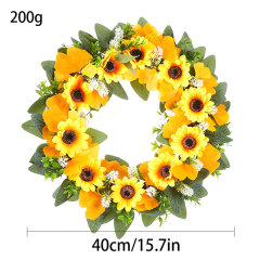 Milalit 41cm 15.7 Inch Sunflower Yellow Hanging Decorative PVC Material Wreath with Green Leaves for Garden School Kindergarten Decor PVC Artificial Sunflower Wreath Yellow Flowers Garland for Xmas Halloween Easter Thanksgiving Festival Room Door Decor