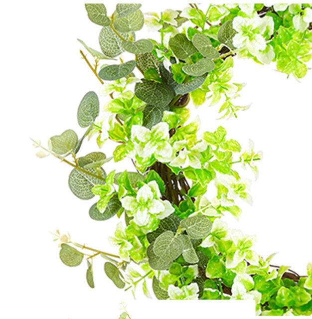 Milalit 51cm 20 inch Big Spring Summer Green Leaves Artificial Light Green Flowers Wreath with Tender Sprout for Halloween Theme Park Simulated Holly Floral Wreaths Garland for Christmas Fairy Tale Castle Front Door Stairs Fence Decoration
