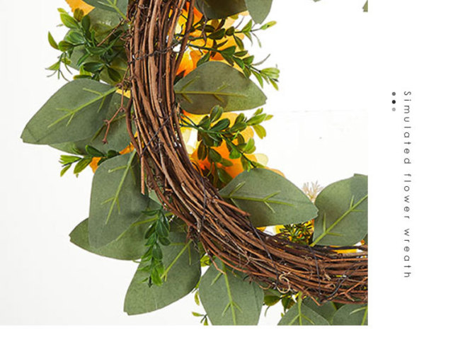 Milalit 41cm 15.7 Inch Sunflower Yellow Hanging Decorative PVC Material Wreath with Green Leaves for Garden School Kindergarten Decor PVC Artificial Sunflower Wreath Yellow Flowers Garland for Xmas Halloween Easter Thanksgiving Festival Room Door Decor