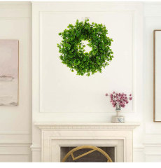 Milalit 43cm 17inch Spring Money Tree Green Leaves Wreath Life-like Greenery Hanging Garland for Home Wedding Wall Window Decoration Front Door Wreaths Artificial Spring Summer All Season Fit Green Wreath for Christmas Halloween Farmhouse