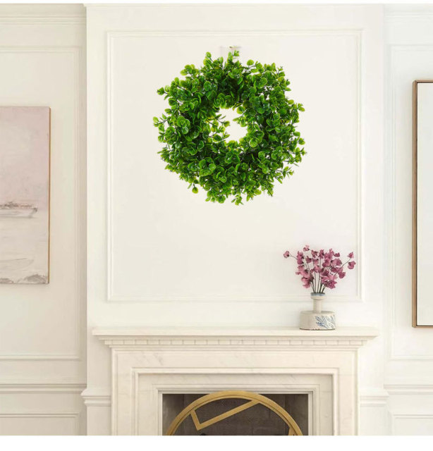 Milalit 43cm 17inch Spring Money Tree Green Leaves Wreath Life-like Greenery Hanging Garland for Home Wedding Wall Window Decoration Front Door Wreaths Artificial Spring Summer All Season Fit Green Wreath for Christmas Halloween Farmhouse