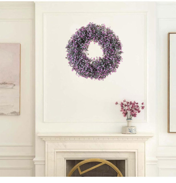 Milalit 36cm 14.1 Inch Purple Wisteria Blossom Artificial Flowers Spring Summer Wreath for All Season Front Door Villa Warehouse Decor 14'' Holly Wisteria Flower Artificial Floral Wreath Hanged Garland for Wedding Room Church Classroom Bedroom Window