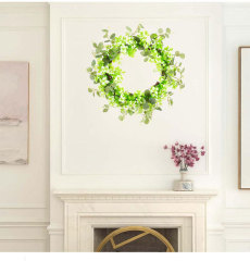 Milalit 51cm 20 inch Big Spring Summer Green Leaves Artificial Light Green Flowers Wreath with Tender Sprout for Halloween Theme Park Simulated Holly Floral Wreaths Garland for Christmas Fairy Tale Castle Front Door Stairs Fence Decoration