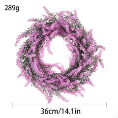 Milalit 36cm 14.1 Inch Diameter Artificial Simulated Purple Lavender Flowers Wreath PVC Floral Decorated Garland for Wedding Front Door Hanging Spring Wall Mounted Wreaths for Farmhouse Home Art Office Easter Thanksgiving Xmas Valentine's Day Decoration